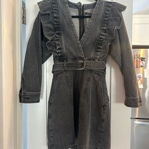 Black Ruffled Denim Dress